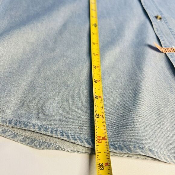 Patriotic Outrageous Sport Men Denim Button Down Shirt Blue Embroidered Cotton L - Picture 9 of 13